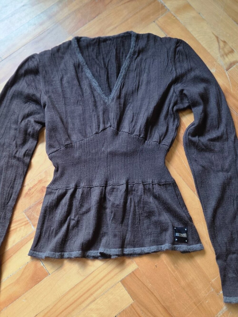 JUST CAVALLI-Brown V-neck Sweater
